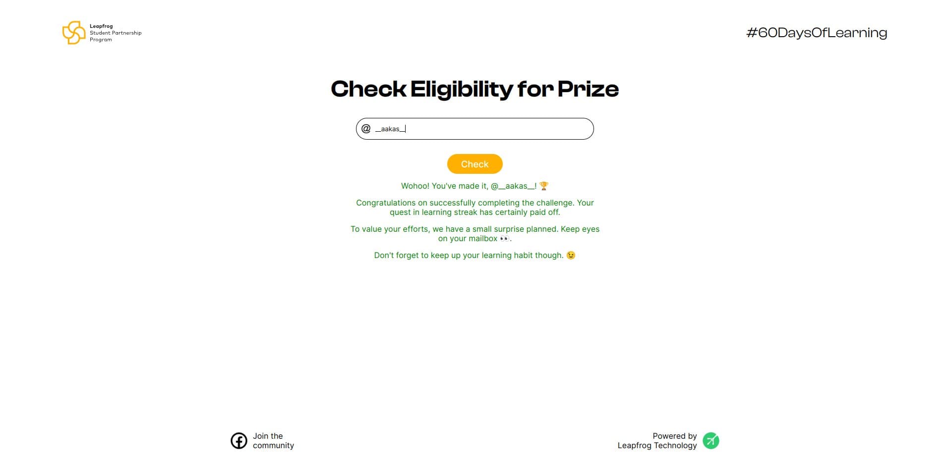 "60 Days of Leapfrog Student Partnership Program Learning" Challenge Completed